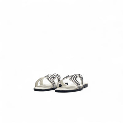 Hermès H-Style Glitter Slippers – Elegant White Designer Flats with Box