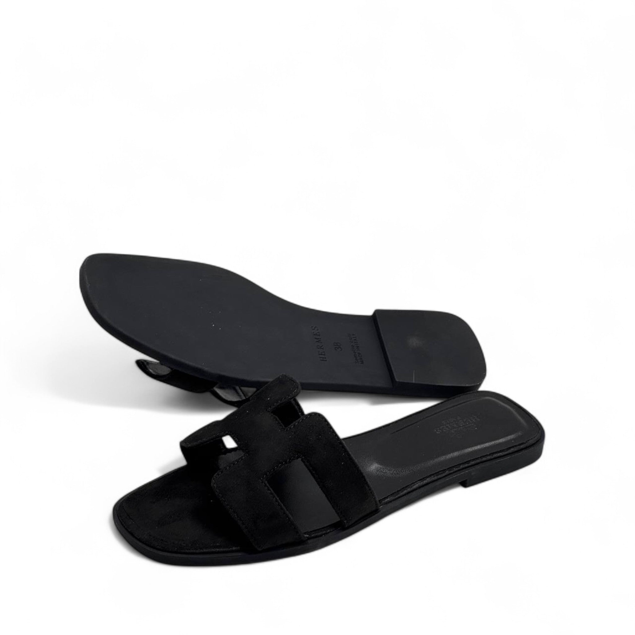 Hermès H-Style Suede Slippers – Black Chic Flats with Box 🖤