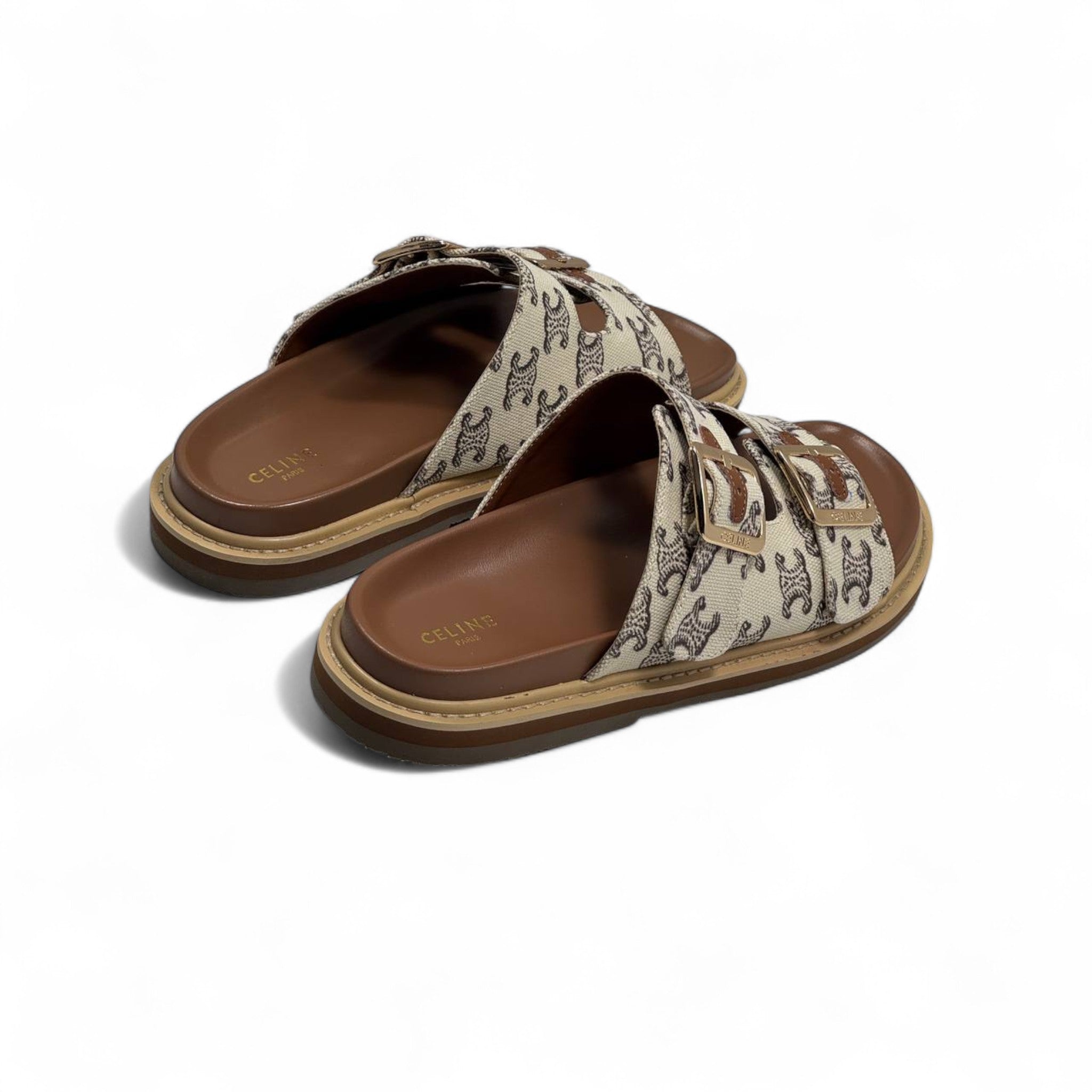 Celine Triomphe Monogram Slippers – Elegant Beige Style ✨