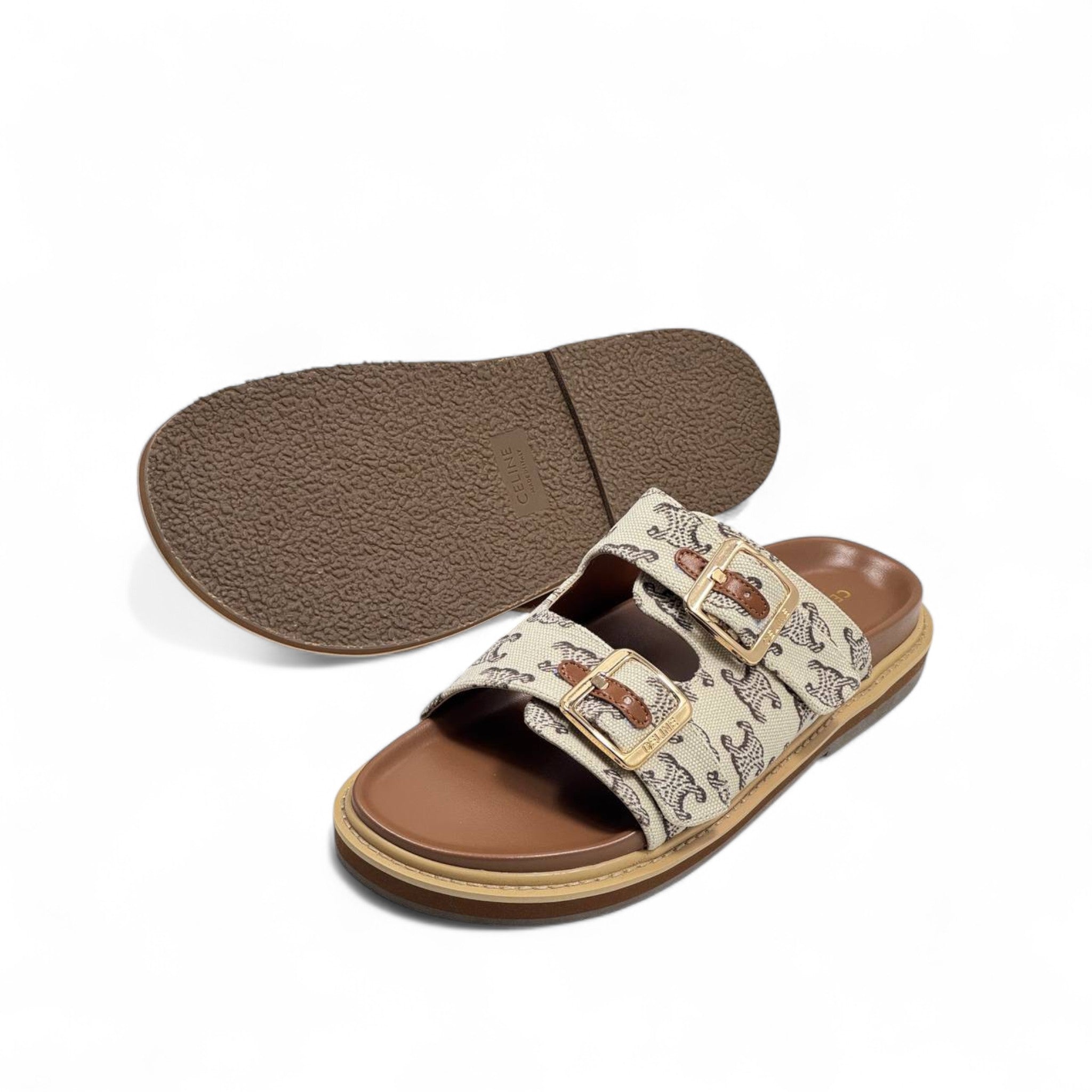 Celine Triomphe Monogram Slippers – Elegant Beige Style ✨
