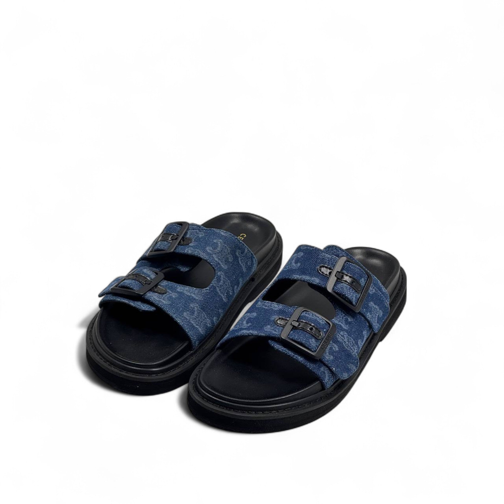 Celine Triomphe Blue Denim Slippers – Monogram Chic 🔵👣