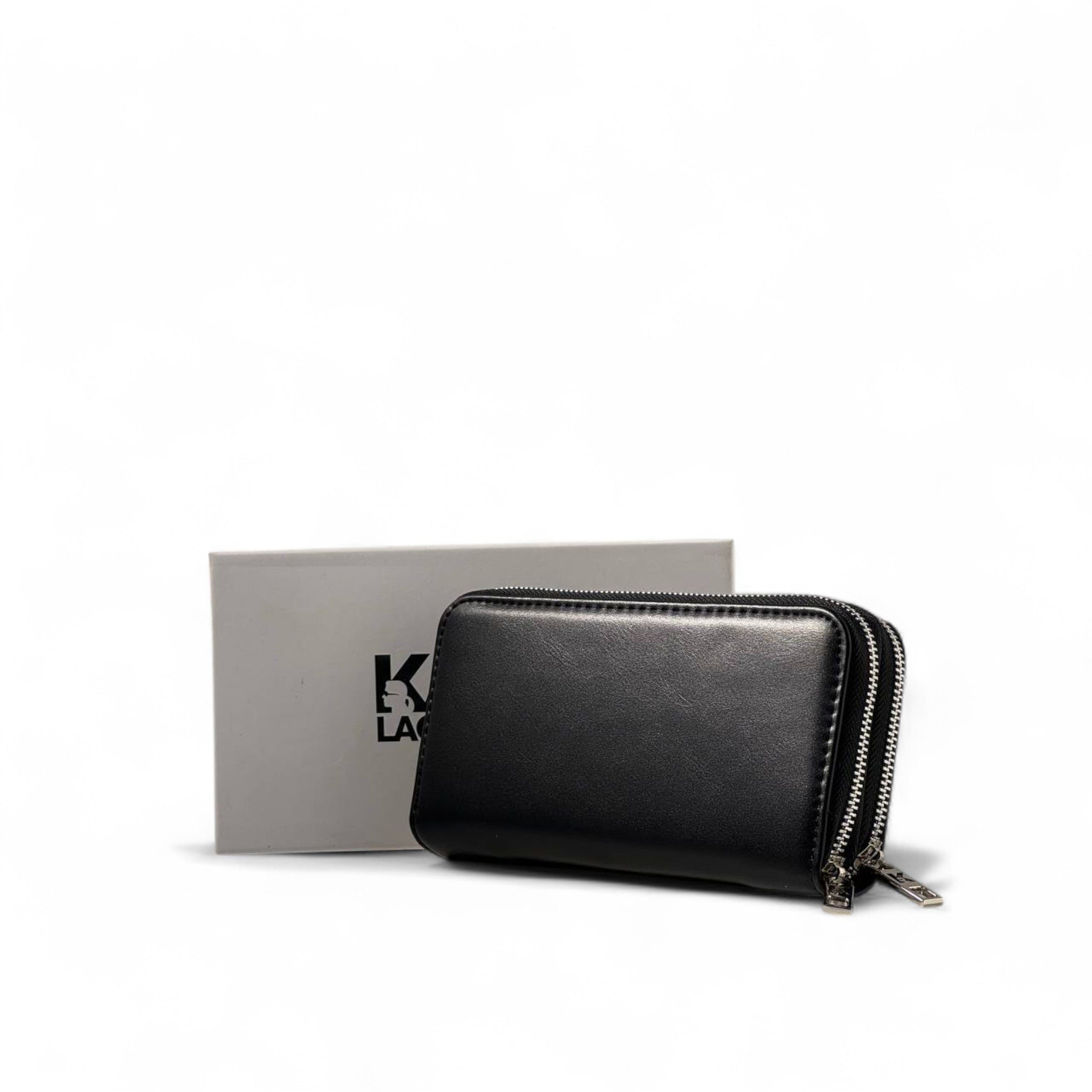 Karl Lagerfeld Black Zip Wallet with Iconic Cartoon Logo – With Box 🖤🕶️