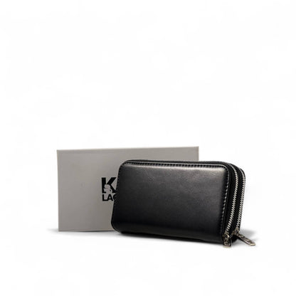 Karl Lagerfeld Black Zip Wallet with Iconic Cartoon Logo – With Box 🖤🕶️