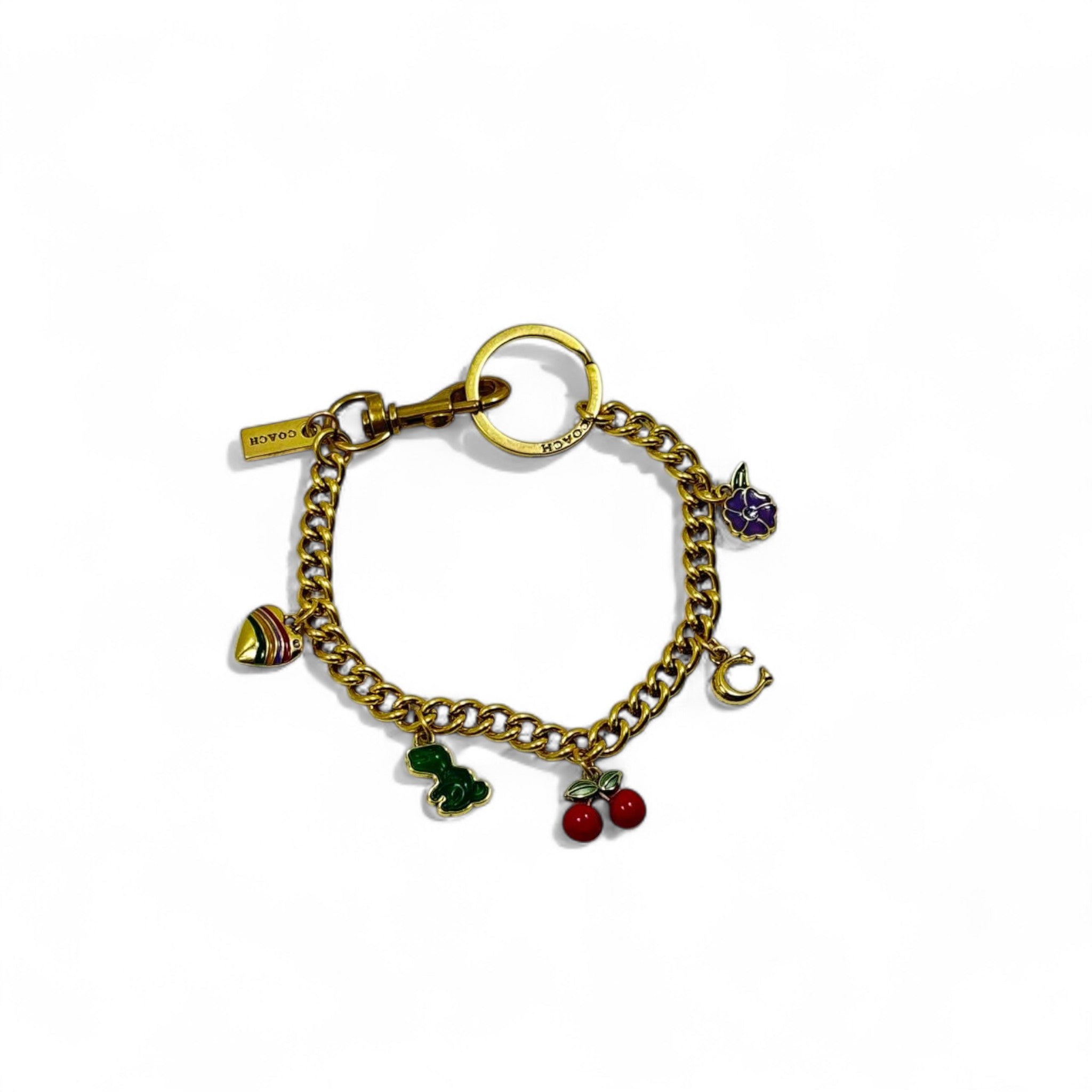 Coach Fruit Charm Keychain Bracelet 🍒🍇🍋 – Gold Finish | With Box & Tag