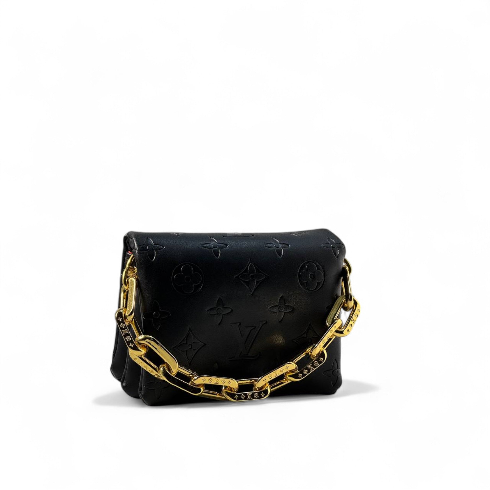 Louis Vuitton mini Black Monogram Leather Bag with Gold Chain ✨