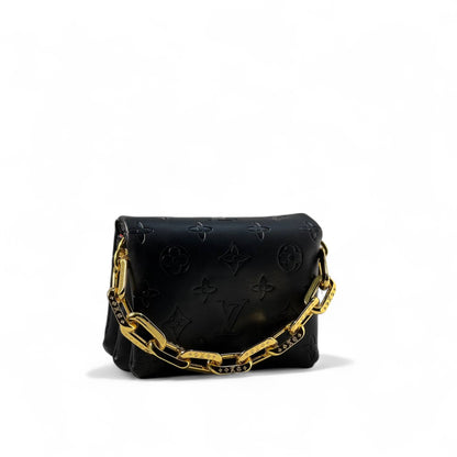 Louis Vuitton mini Black Monogram Leather Bag with Gold Chain ✨