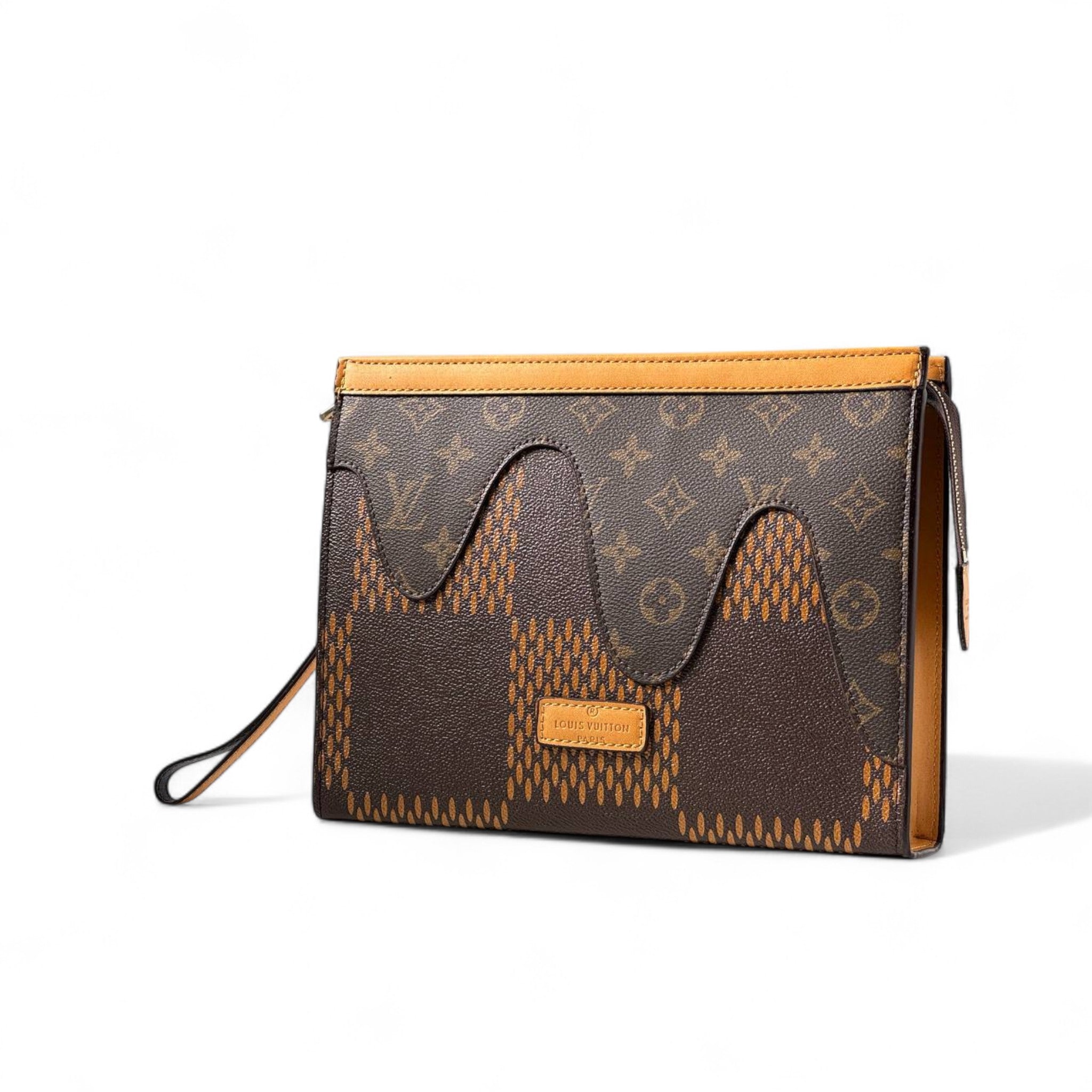 Louis Vuitton Limited Edition Monogram Clutch with Artistic Wave Design 🌊🧡