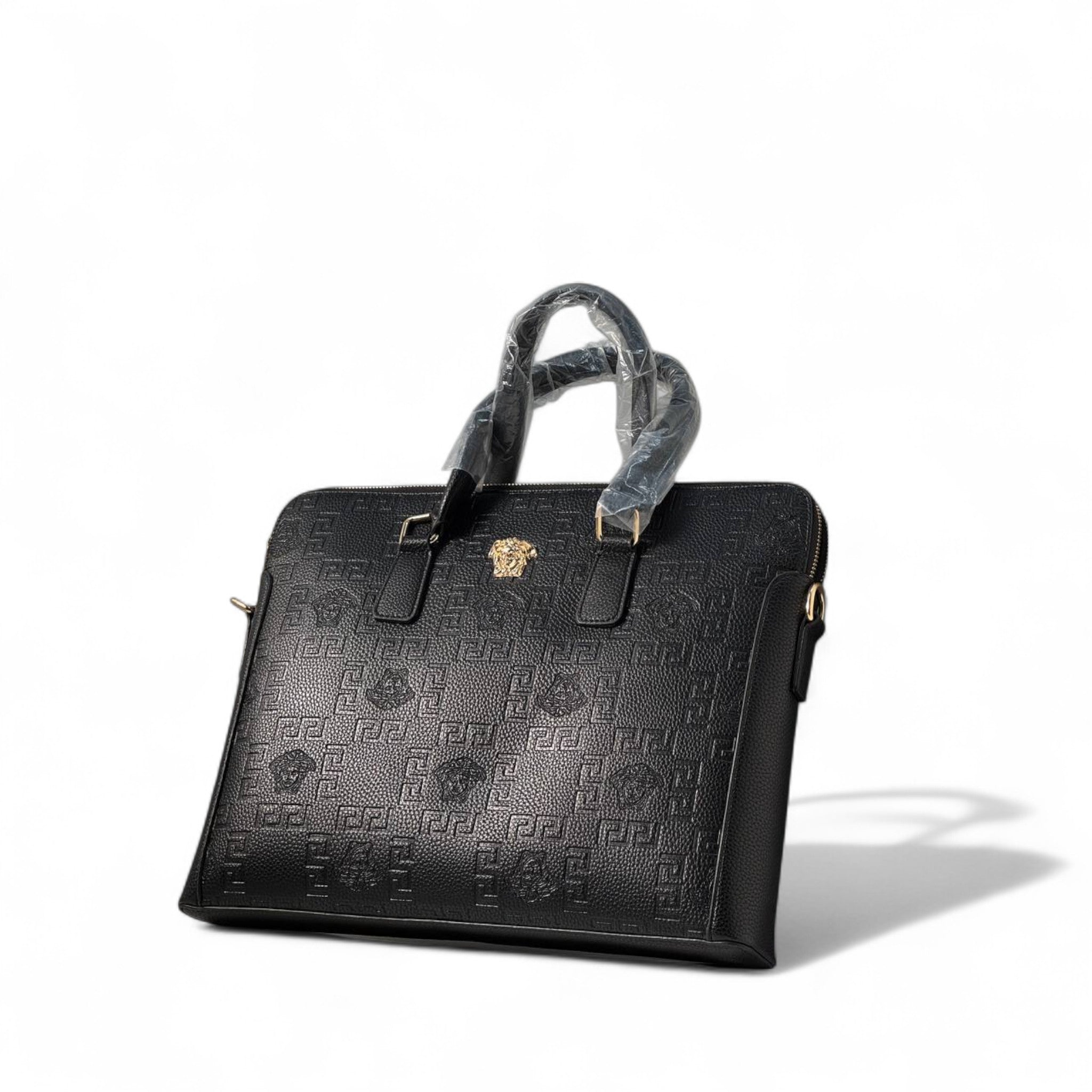 Versace Black Embossed Leather Briefcase with Gold Medusa Logo 🖤🧳