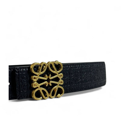 Loewe Black Embossed Belt 🖤✨ | Gold Icon Buckle • Timeless Luxury 120cm