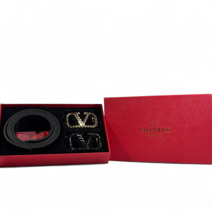 Valentino Garavani Belt Set 🖤✨ | 2 Signature Studded “V” Buckles • Luxury Gift Box|115cm