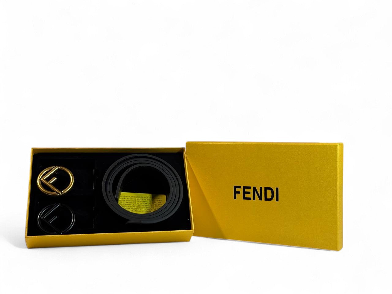 Fendi Belt Set 💛🖤 | 125 cm • Round Gold & Black “F” Buckles • Signature Yellow Gift Box
