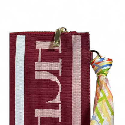 CH Carolina Herrera Monogram Clutch 👜✨ | Burgundy & Pink Stripes • Silk Scarf Accent