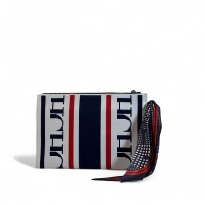 CH Carolina Herrera Monogram Clutch 👜✨ | Navy • White • Red Stripes • Silk Scarf Accent