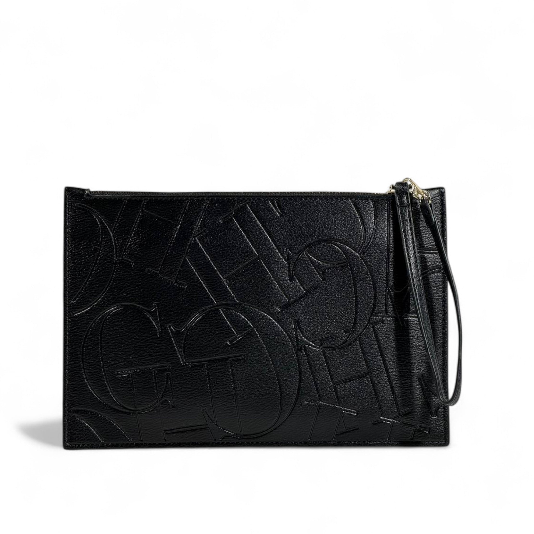 CH Carolina Herrera Black Embossed Clutch 🖤✨ | Monogram Design • Elegant Wrist Strap
