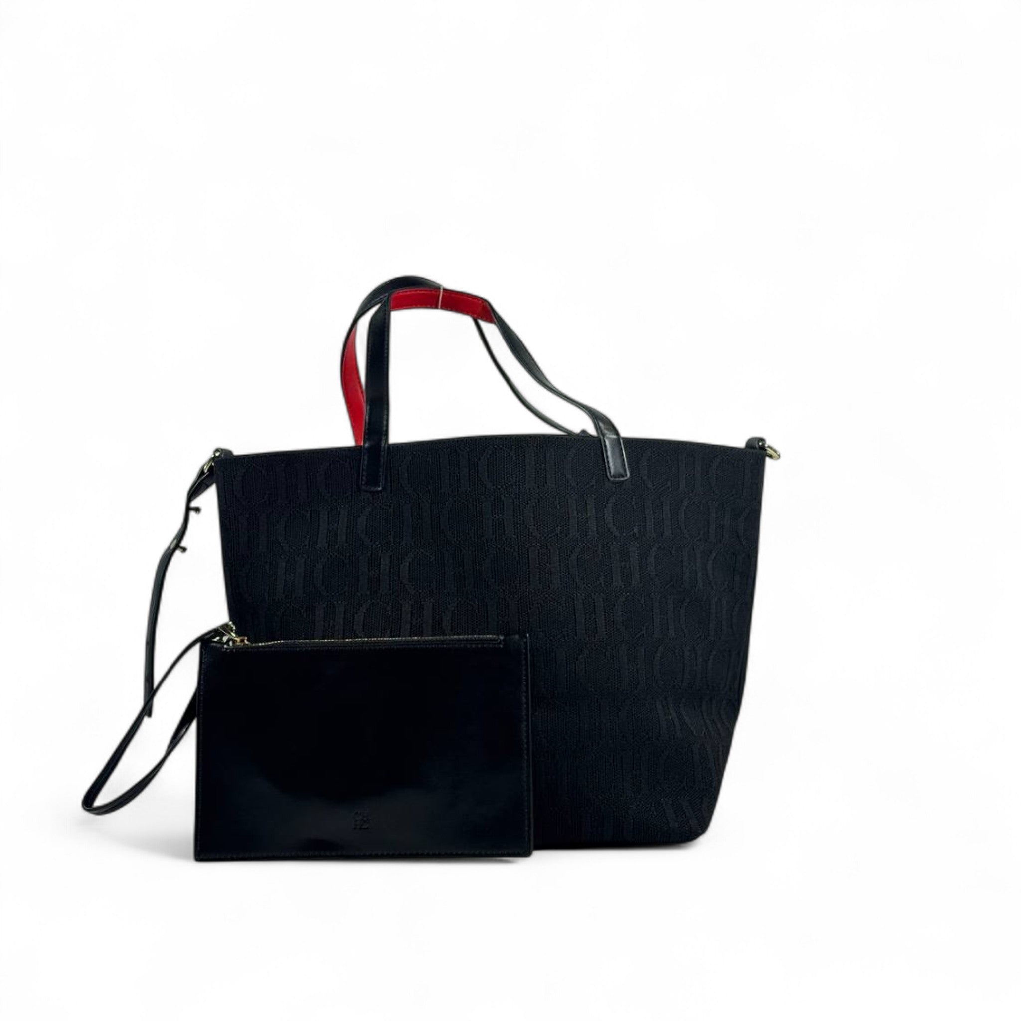 CH Carolina Herrera Black Tote Bag Set 🖤✨ | Monogram Design  Detachable Clutch
