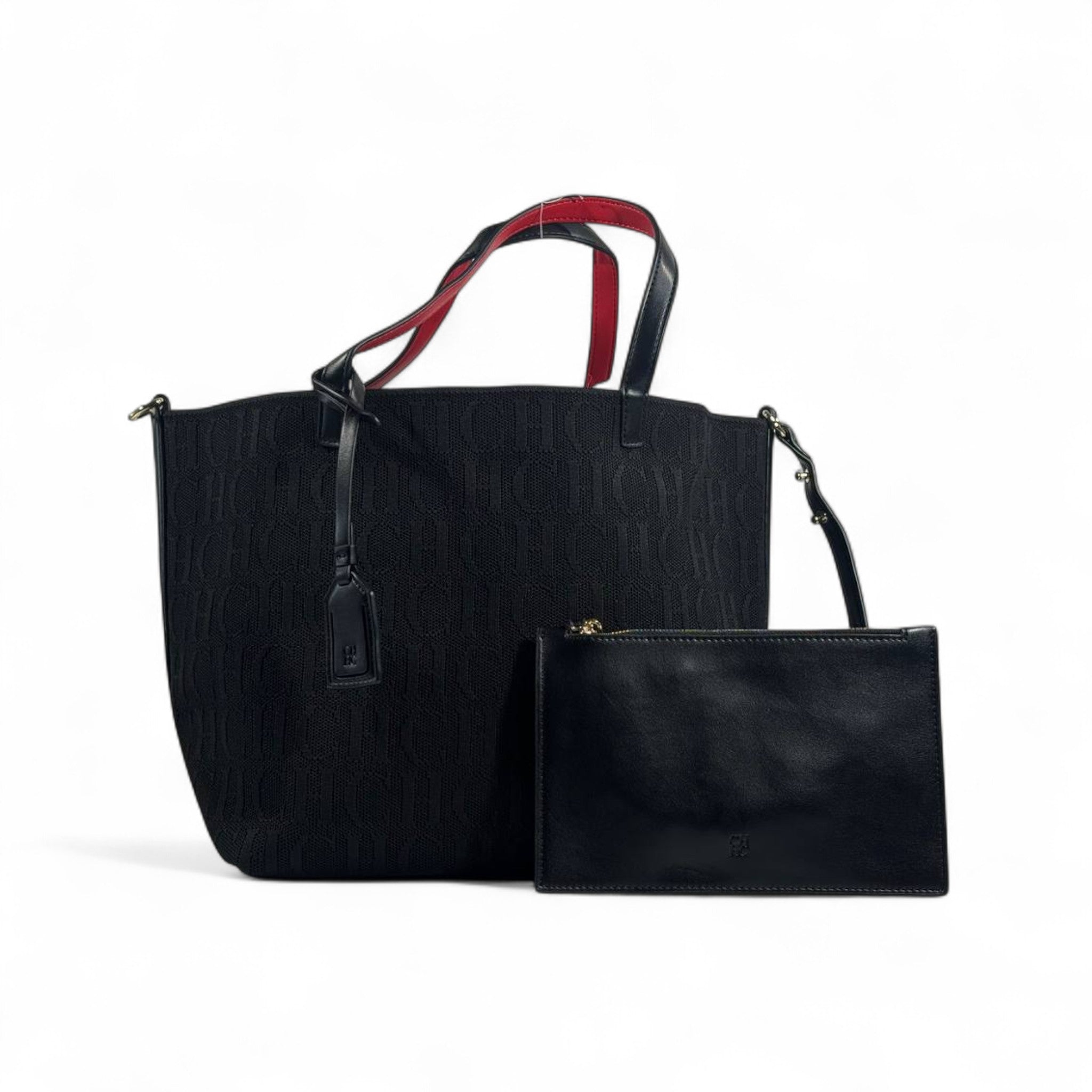 CH Carolina Herrera Black Tote Bag Set 🖤✨ | Monogram Design  Detachable Clutch