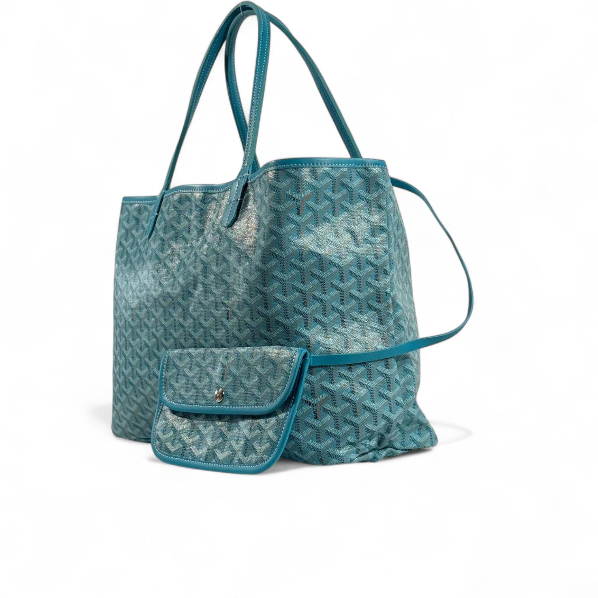 Goyard Tote Bag 💙✨ | Turquoise Blue • Signature Chevron Pattern • Matching Pouch