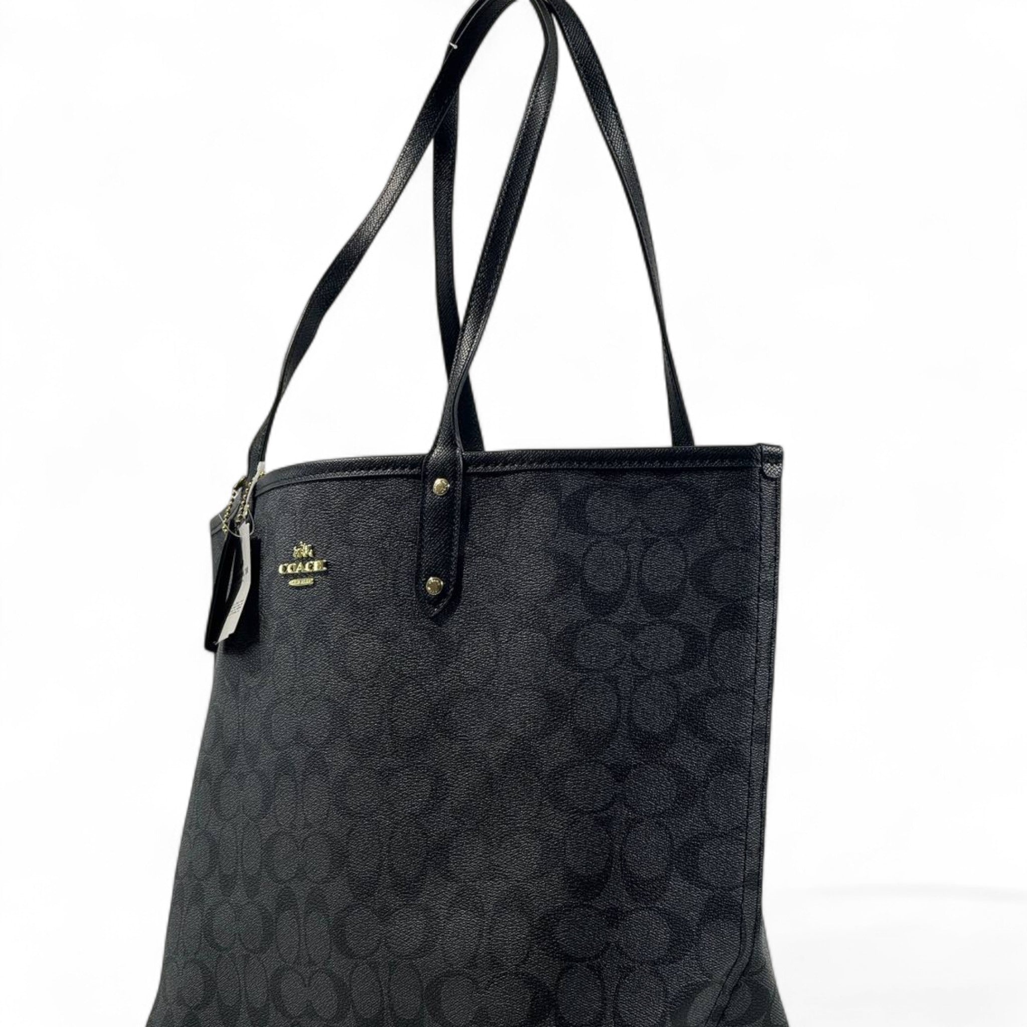 Coach Double-Face Tote Bag 👜🖤✨ | Reversible Monogram Black & Smooth Black • 2-in-1 Luxury Tote
