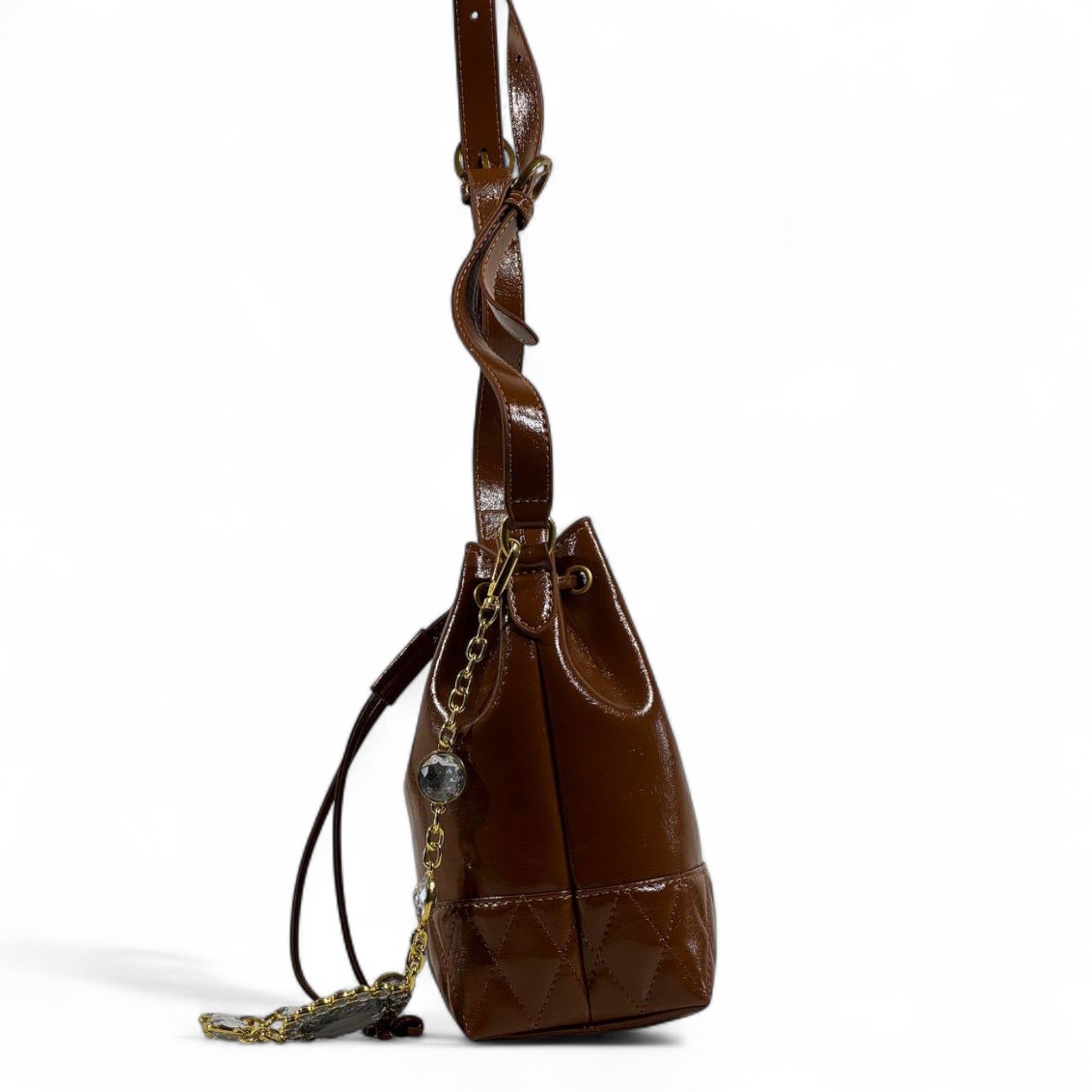 👜 Miu Miu Brown Bucket Bag ✨ | Crystal Chain Luxury Statement