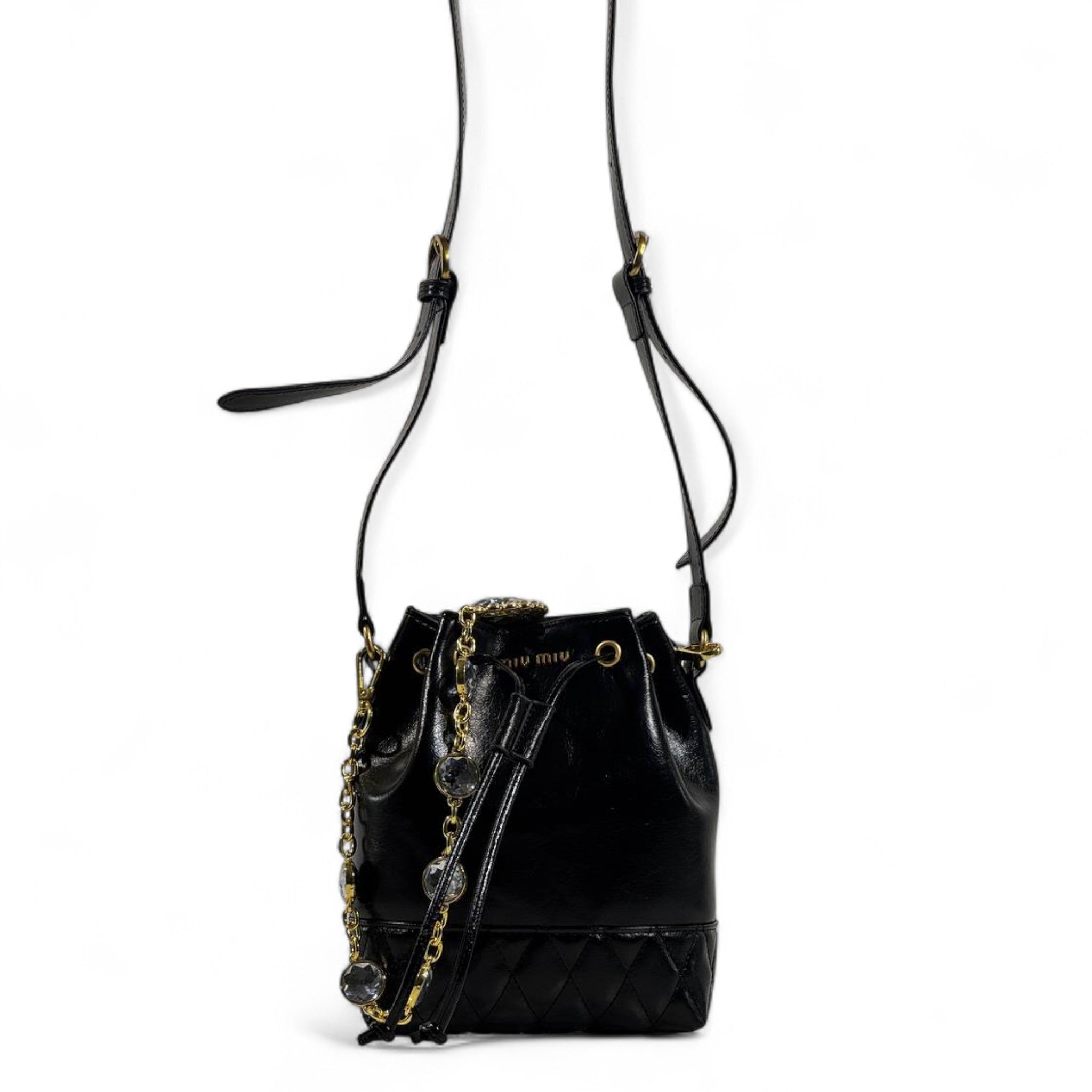👜 Miu Miu Black Bucket Bag 🖤 | Crystal Chain Luxury Icon ✨