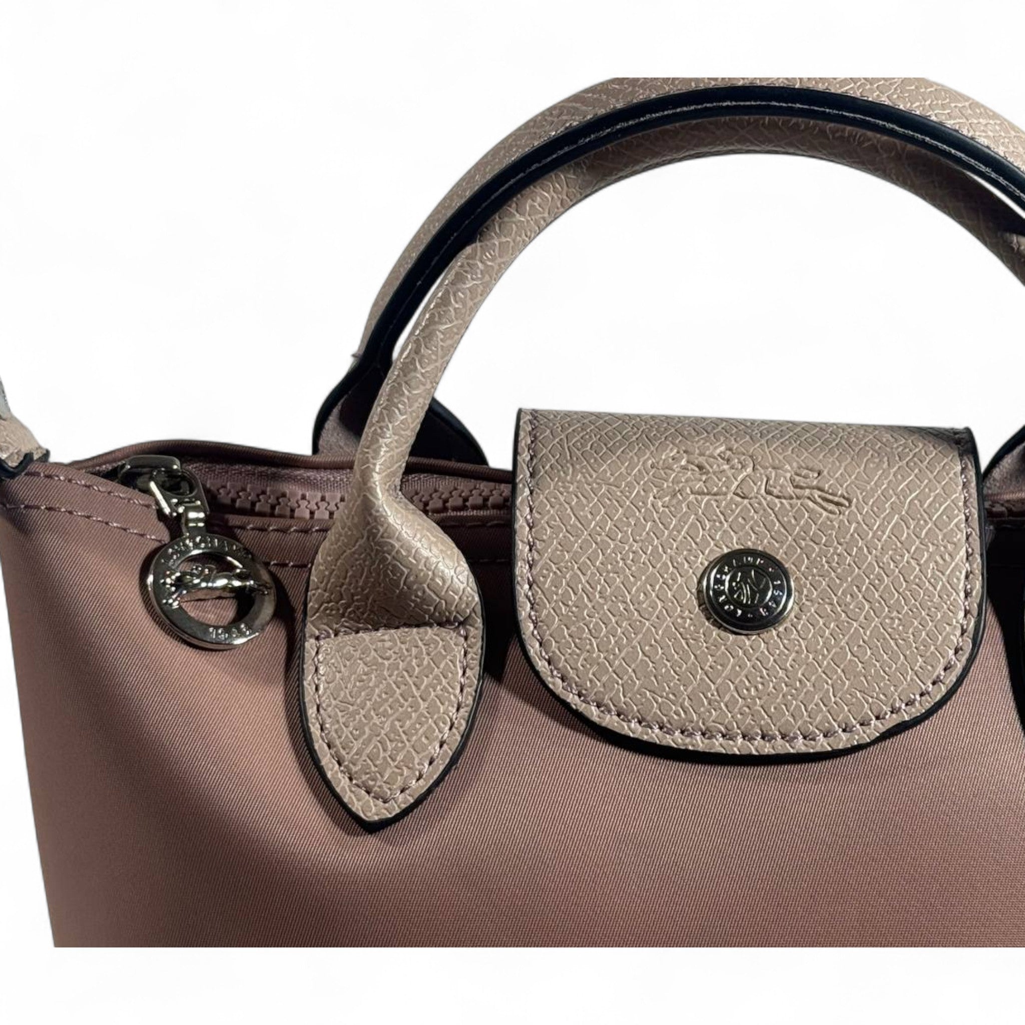 Longchamp Le Pliage Top Handle Bag 🌸 Nude Pink & Beige | Crossbody Strap Included