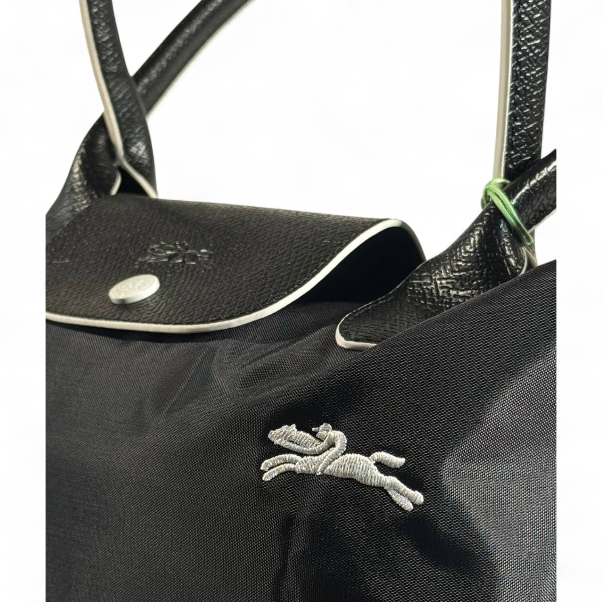 Longchamp Le Pliage Top Handle Bag 💙 Navy Blue with Brown Leathery
