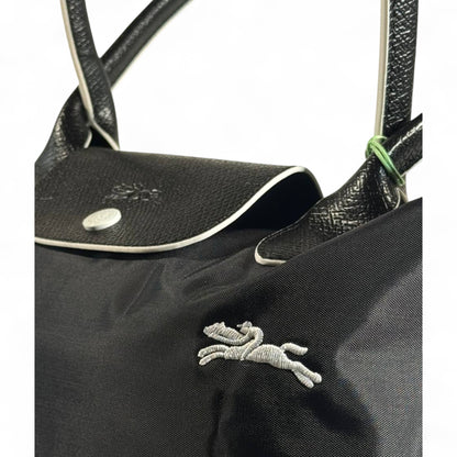 Longchamp Le Pliage Top Handle Bag 💙 Navy Blue with Brown Leathery