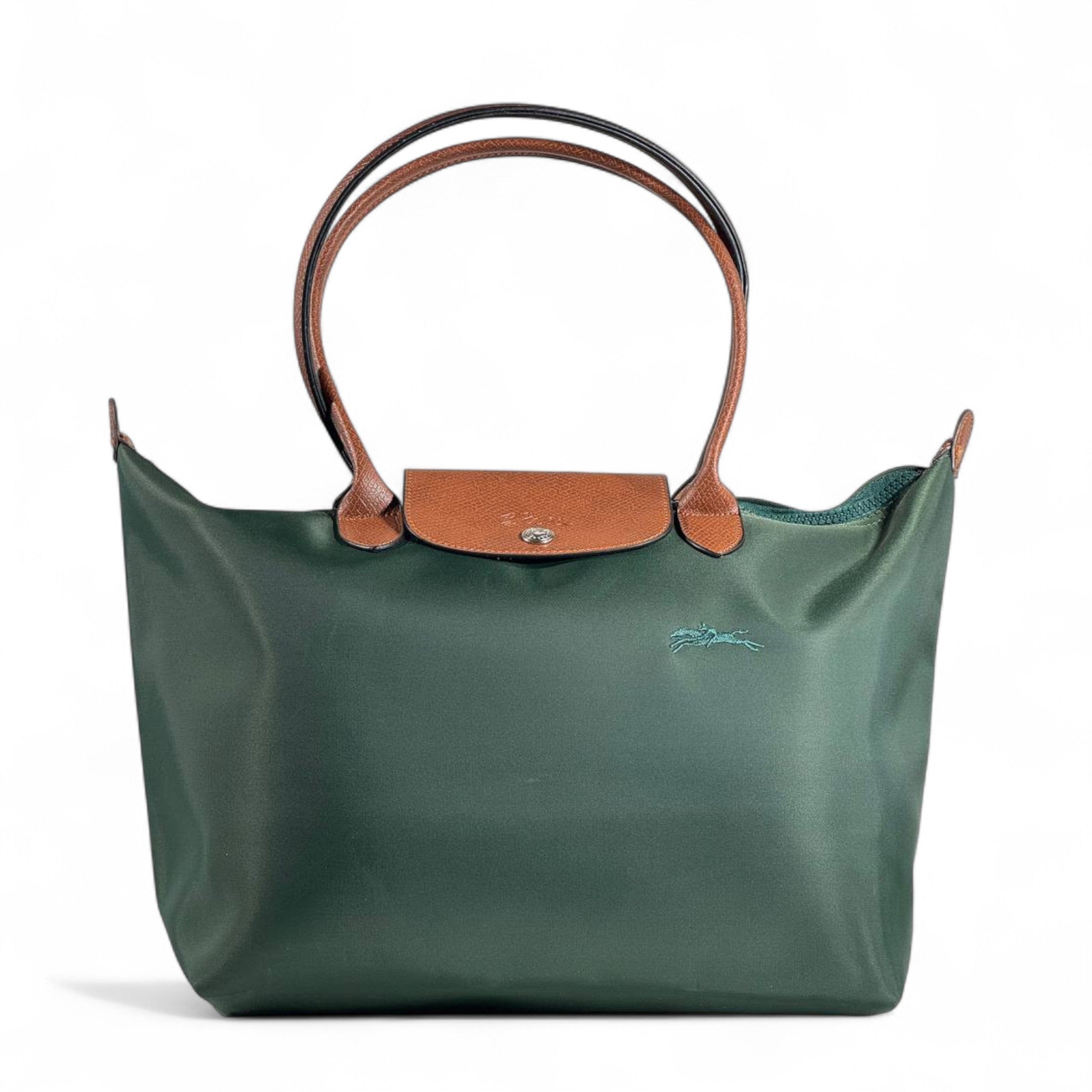 Longchamp Le Pliage Tote 🌿 Forest Green & Brown – Effortless Parisian Chic