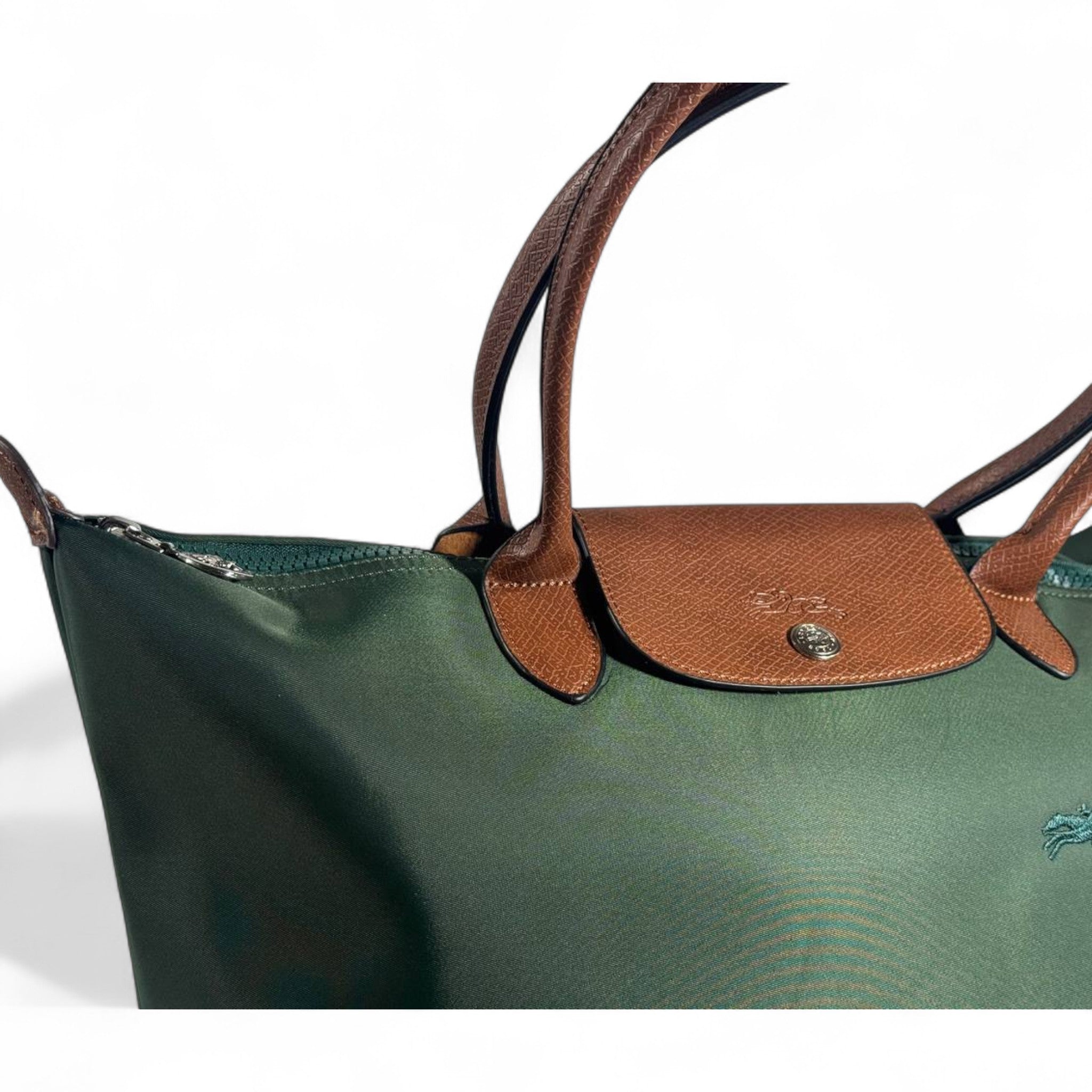 Longchamp Le Pliage Tote 🌿 Forest Green & Brown – Effortless Parisian Chic