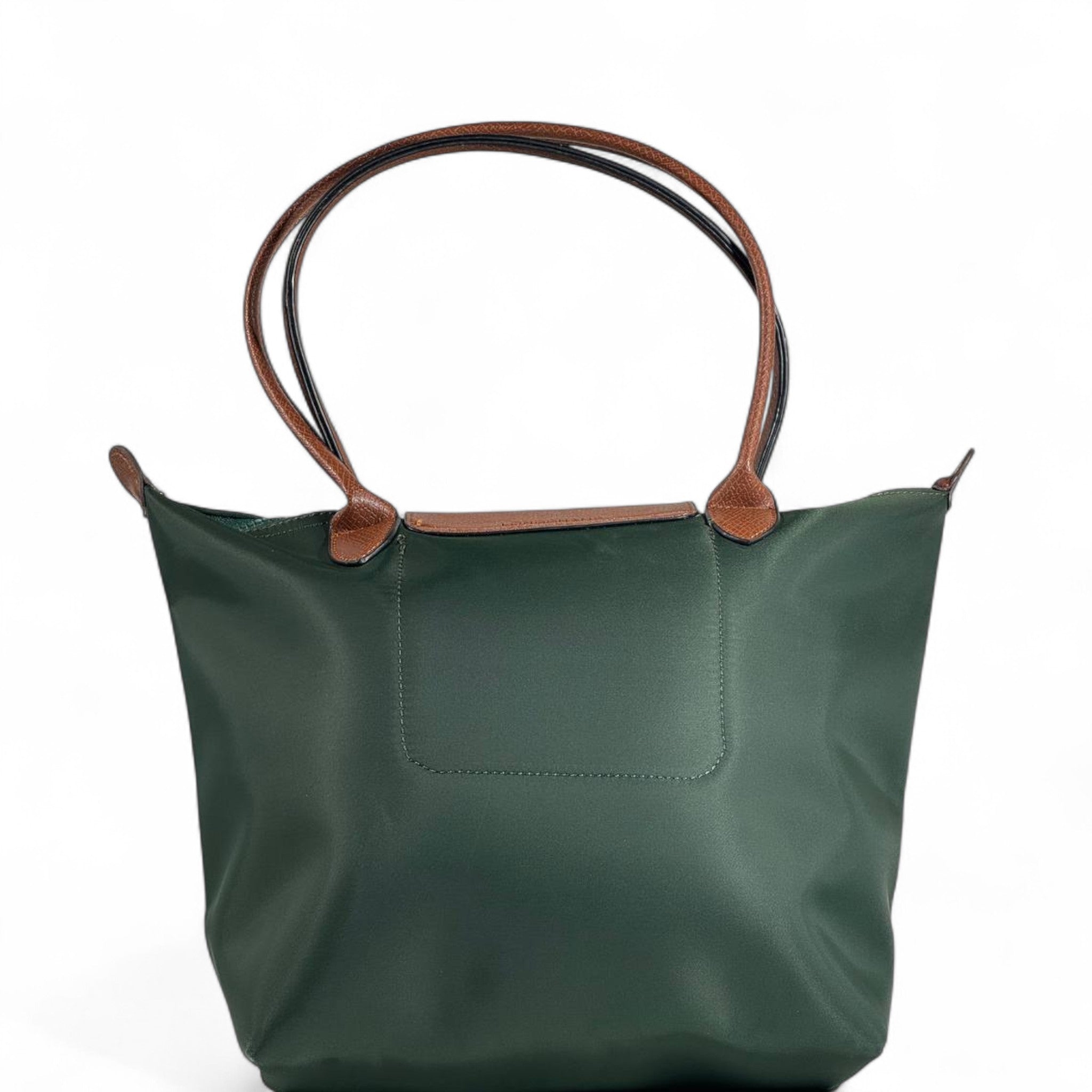 Longchamp Le Pliage Small Tote 🌿 Forest Green with Brown Leather