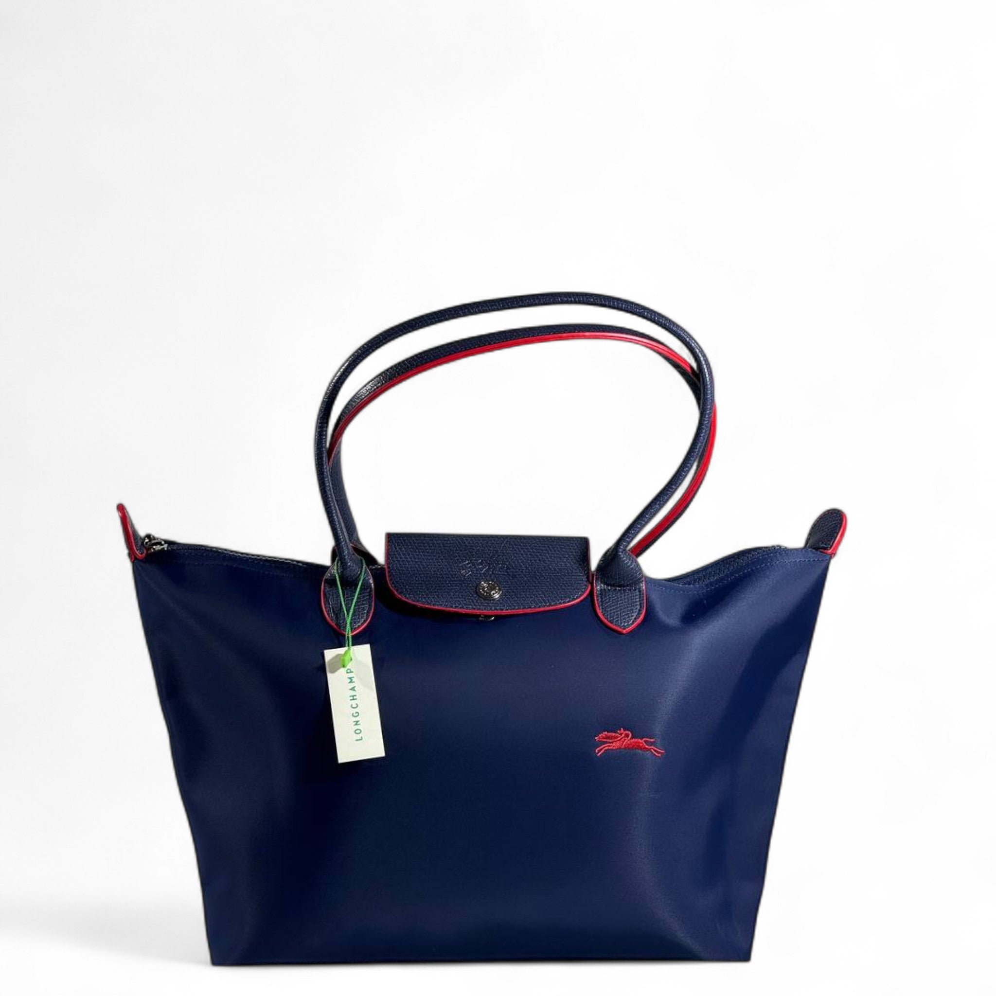 Longchamp Le Pliage Large Tote 💙 Pepsi Blue with Red Accents
