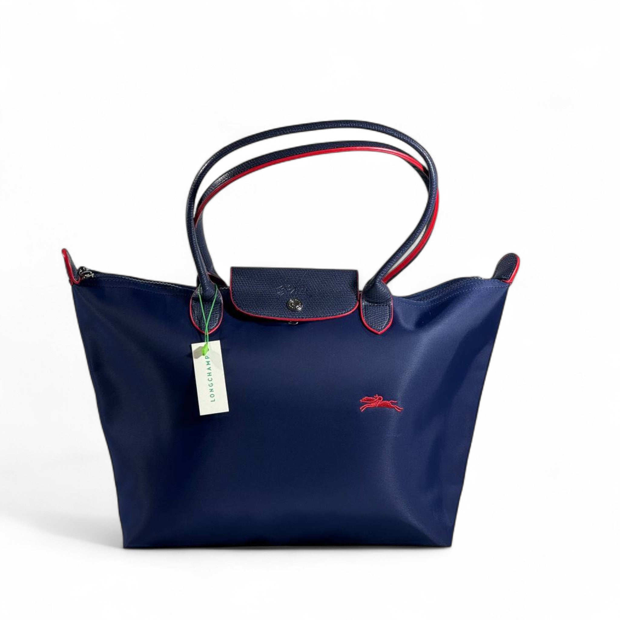 Longchamp Le Pliage Large Tote 💙 Pepsi Blue with Red Accents