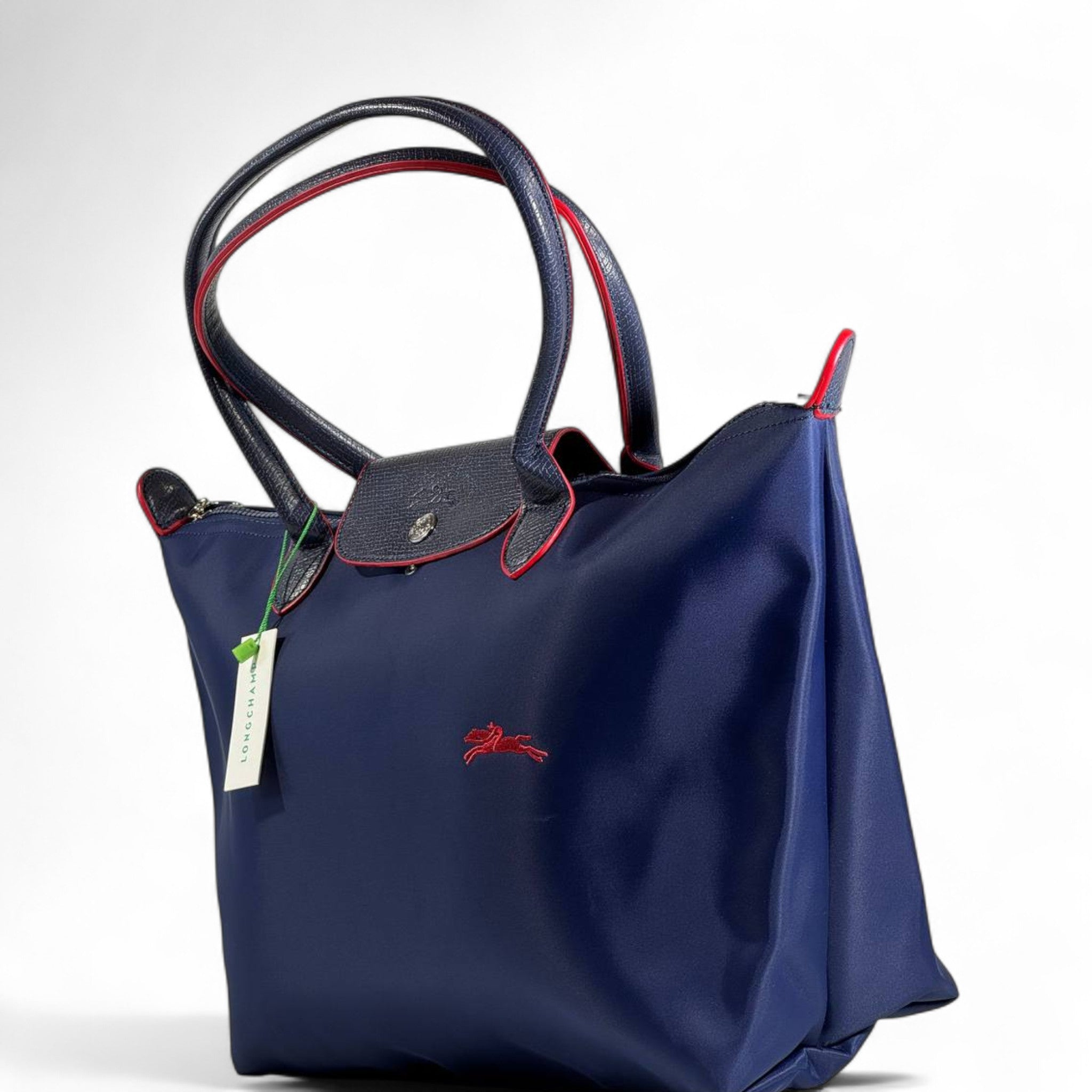 Longchamp Le Pliage Large Tote 💙 Pepsi Blue with Red Accents