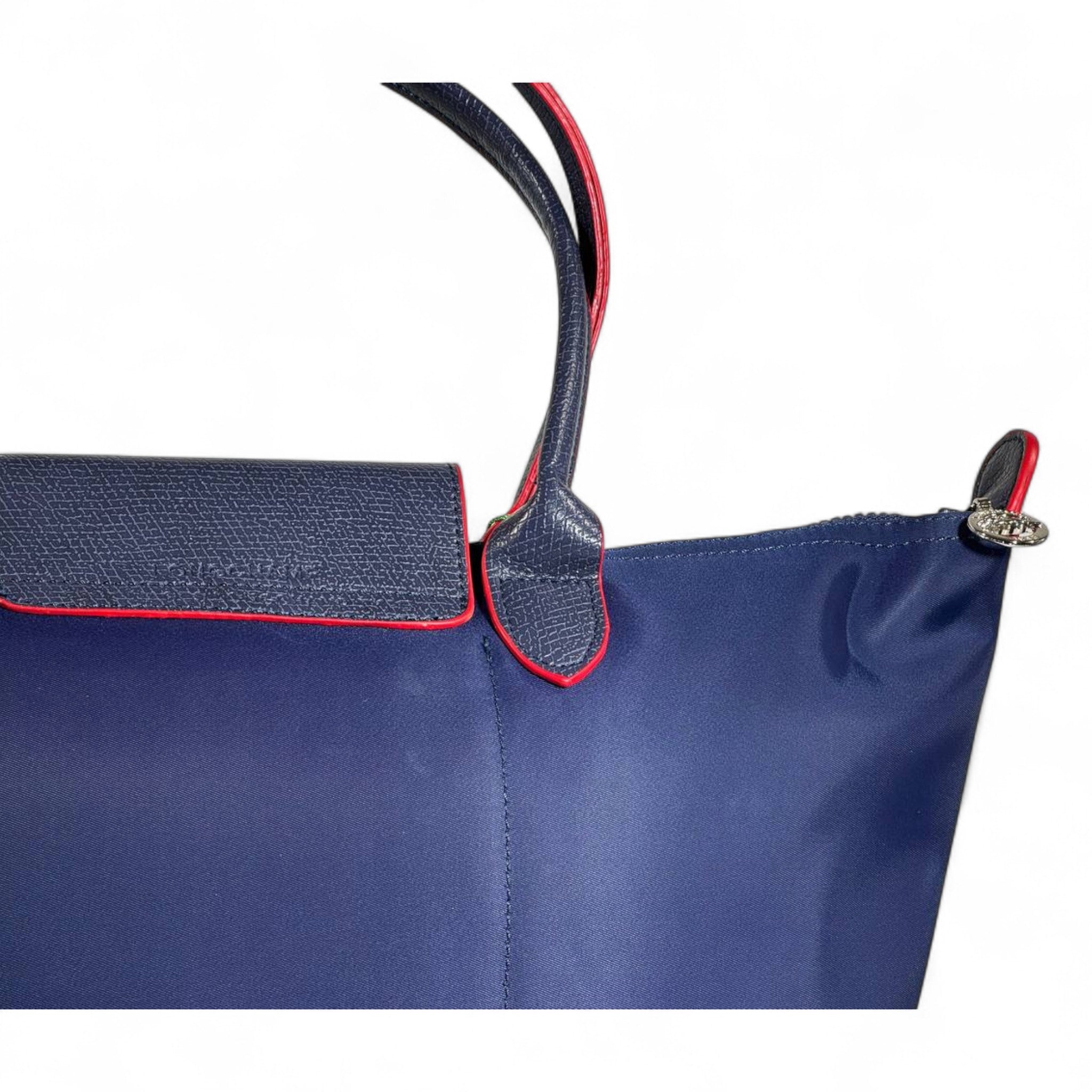 Longchamp Le Pliage Large Tote 💙 Pepsi Blue with Red Accents