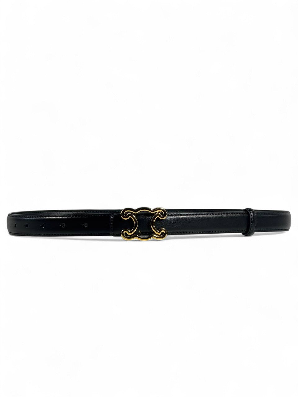 Celine Black Leather Belt with Gold Triomphe Buckle ✨🖤 — 110 cm