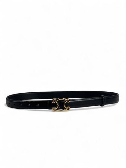 Celine Black Leather Belt with Gold Triomphe Buckle ✨🖤 — 110 cm