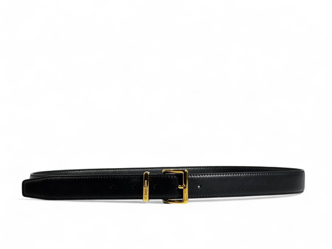 ✨ Miu Miu Classic Black Leather Belt with Gold Buckle – 95 cm 🖤