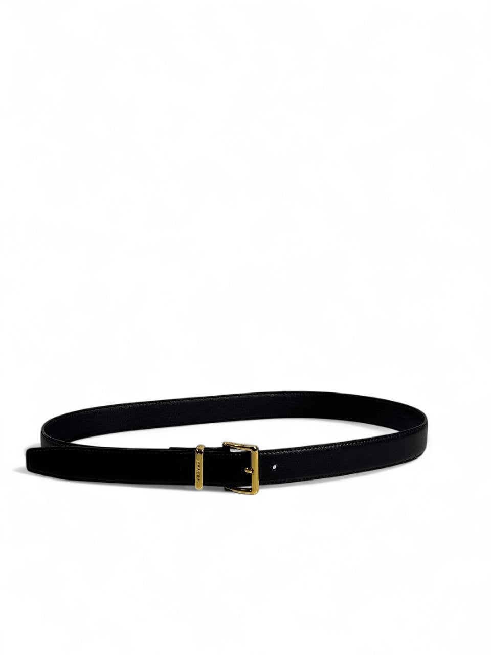 ✨ Miu Miu Classic Black Leather Belt with Gold Buckle – 95 cm 🖤