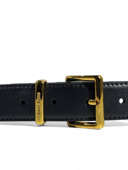 ✨ Miu Miu Classic Black Leather Belt with Gold Buckle – 95 cm 🖤