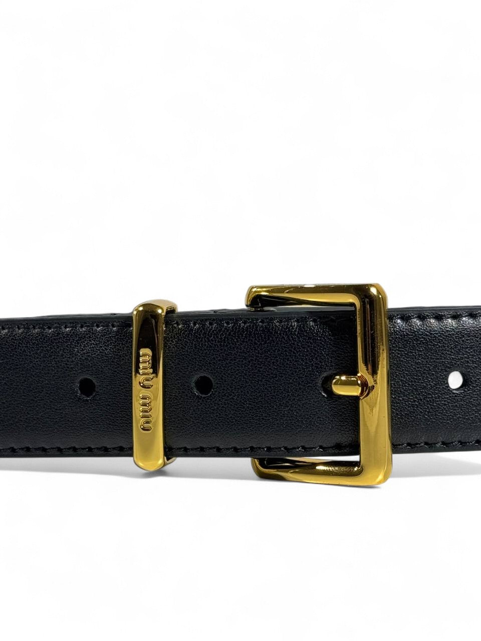 ✨ Miu Miu Classic Black Leather Belt with Gold Buckle – 95 cm 🖤