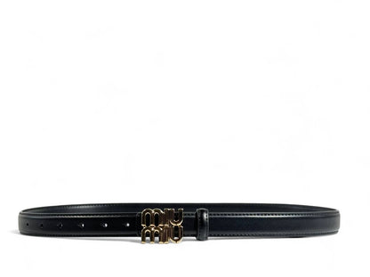 Miu Miu Black Leather Belt with Gold Logo Buckle – 110 cm 🖤✨