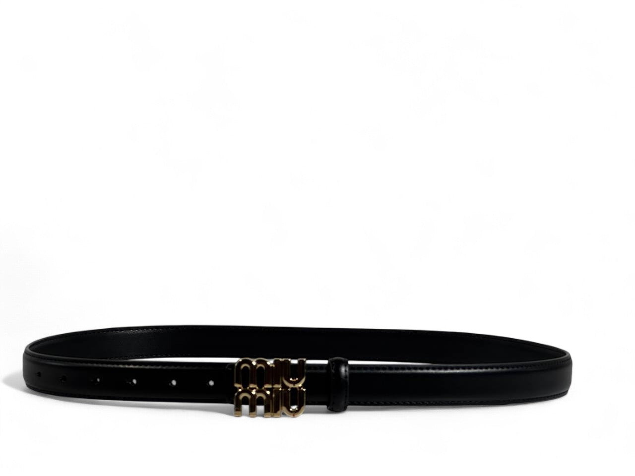Miu Miu Black Leather Belt with Gold Logo Buckle – 110 cm 🖤✨