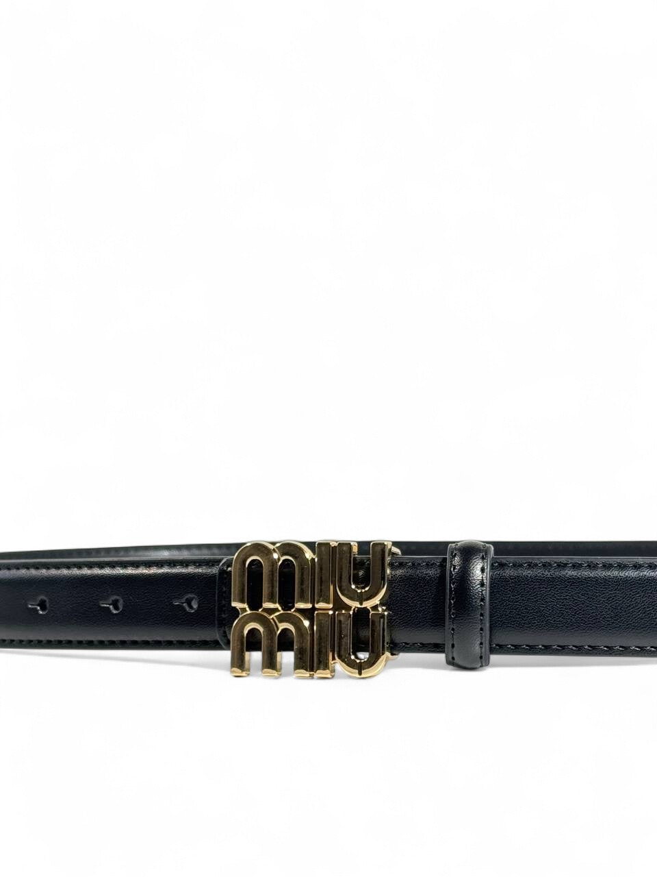 Miu Miu Black Leather Belt with Gold Logo Buckle – 110 cm 🖤✨