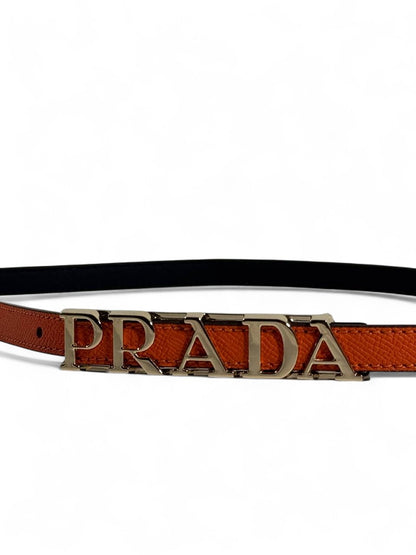 Prada Orange Leather Belt with Iconic Logo Buckle – 100 cm 🧡✨