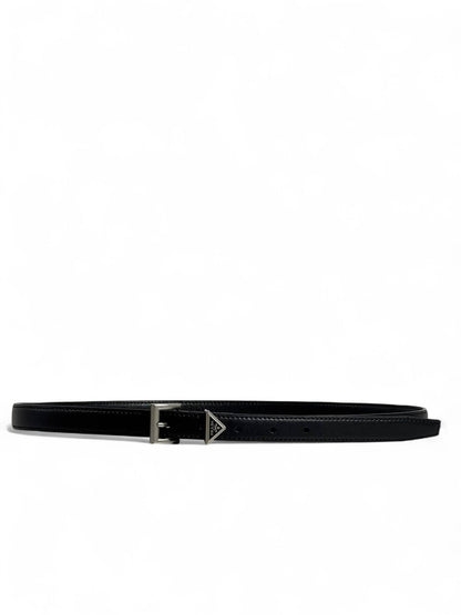 ✨ Prada Triangle Logo Leather Belt 🖤 Black — 110 cm | Sleek Luxury Statement