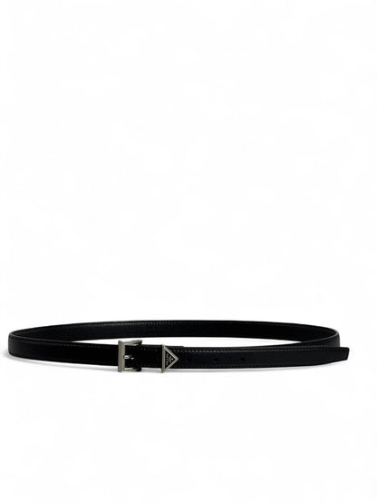 ✨ Prada Triangle Logo Leather Belt 🖤 Black — 110 cm | Sleek Luxury Statement