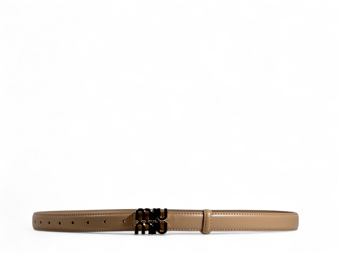 ✨ Miu Miu Beige Leather Belt with Iconic Logo Buckle — 115 cm | Timeless Chic 🤍