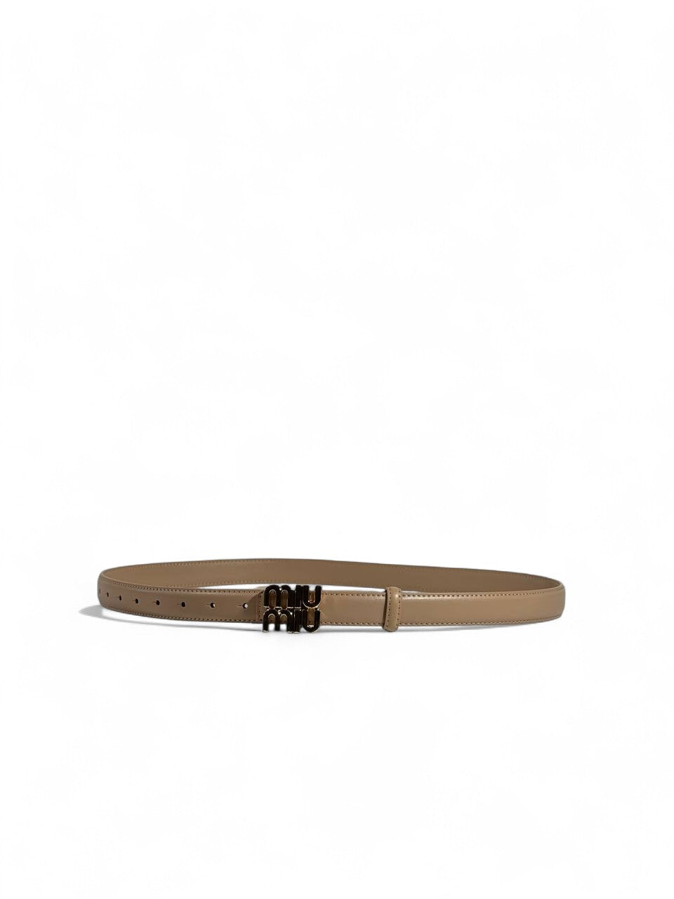 ✨ Miu Miu Beige Leather Belt with Iconic Logo Buckle — 115 cm | Timeless Chic 🤍