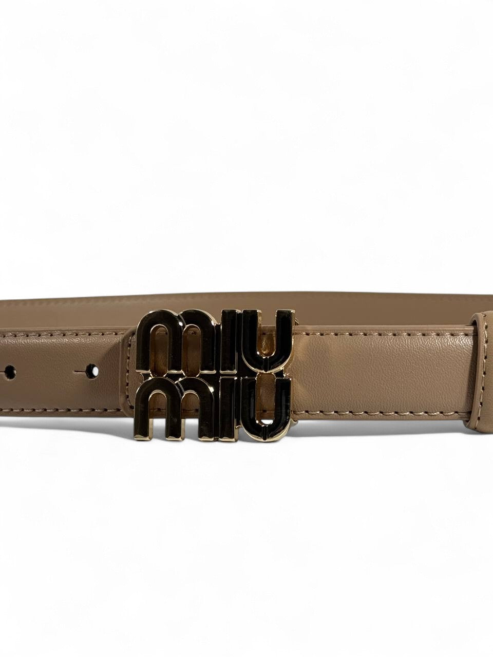 ✨ Miu Miu Beige Leather Belt with Iconic Logo Buckle — 115 cm | Timeless Chic 🤍