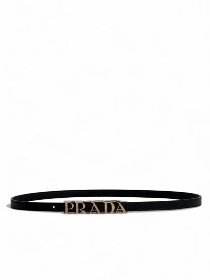 🖤 Prada Black Leather Belt with Iconic Logo Buckle — 95 cm | Sleek & Timeless ✨